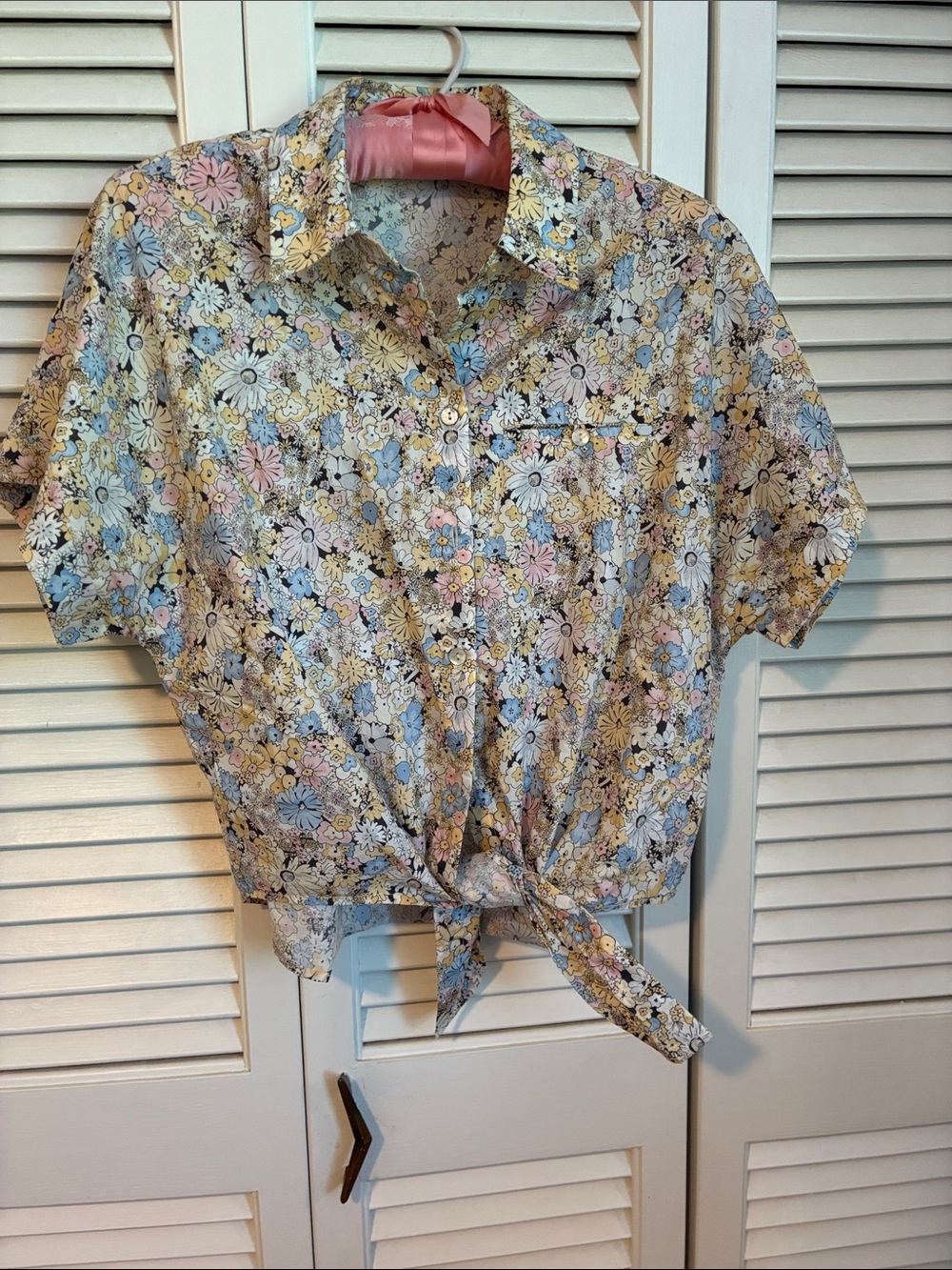 Floral Tie-Front Button-Down Shirt - Pastel Multi
